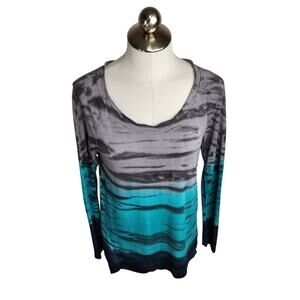 XCVI‎ Tie Dye Long Sleeve Asymmetrical Hem Top Womens Size Small Grey Blue